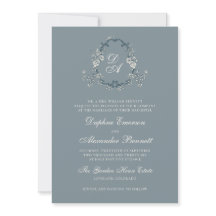 Boda Floral Monogramada Vintage Azul Polvoriento