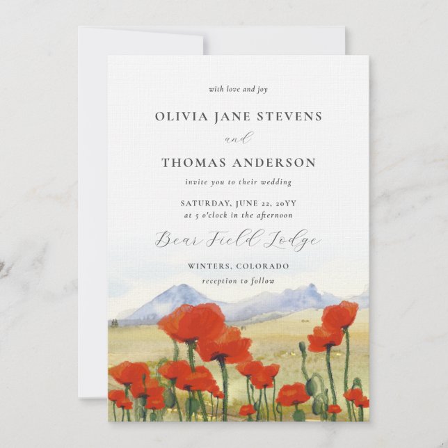 Invitación Boda Floral Montaña Poppy Wildflower Meadow (Anverso)