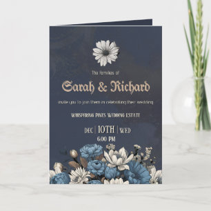 Invitación Boda Floral Moody Blue Foto Personalizada 