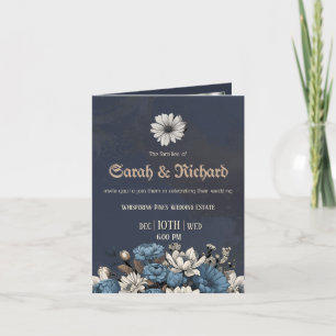 Invitación Boda Floral Moody Blue Personalizada con Foto 