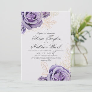 Invitación Boda floral morada moderna y elegante