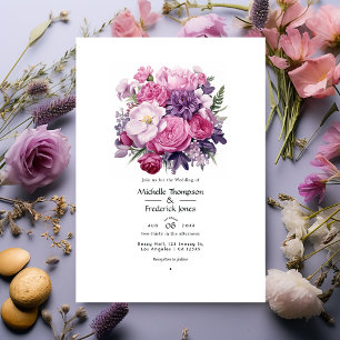 Invitación Boda floral morada rosada de primavera