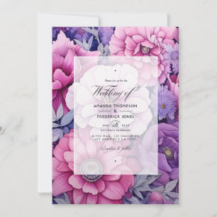Invitación Boda floral morada rosada de primavera