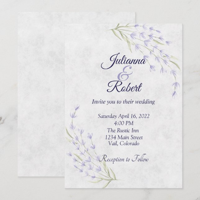 Invitación Boda floral morada sencilla (Anverso / Reverso)