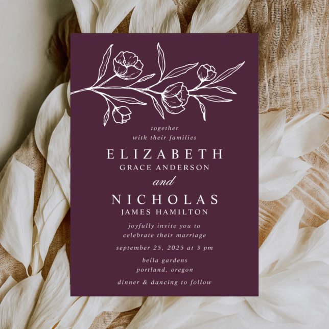 Invitación Boda Floral Morado Esbozado (Subido por el creador)