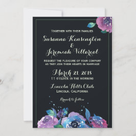 Invitación Boda floral morado profundo azul morado