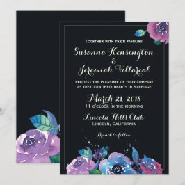 Invitación Boda floral morado profundo azul morado