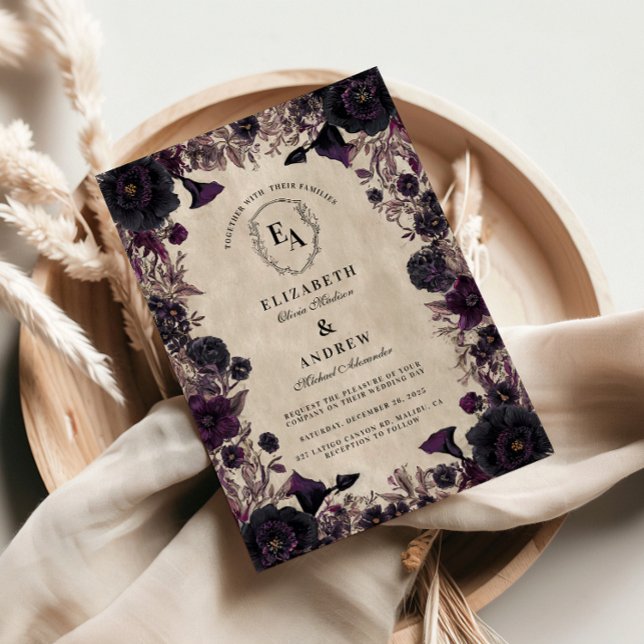 Invitación Boda floral morado romántico oscuro (Subido por el creador)