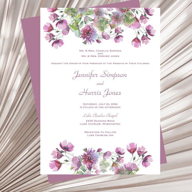 Invitación Boda floral morado suave (Soft Purple Floral Wedding Invitation)
