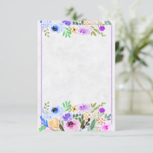 Invitación Boda floral morado y azul acuarela en blanco I