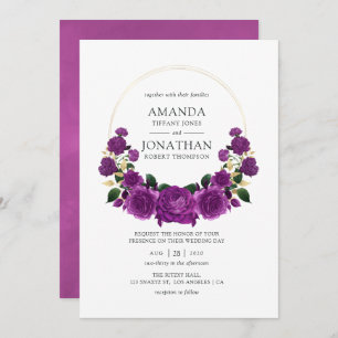 Invitación Boda floral morado y dorado