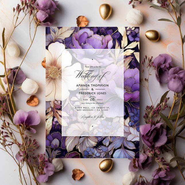 Invitación Boda floral morado y dorado (Subido por el creador)
