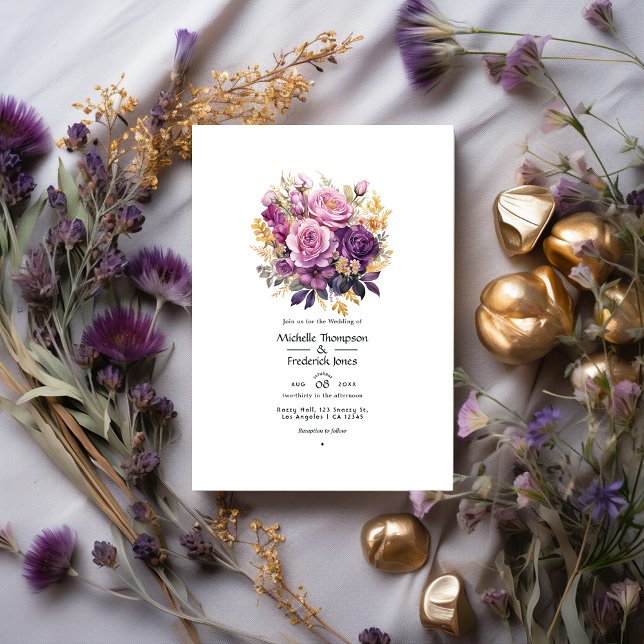 Invitación Boda floral morado y dorado (Subido por el creador)