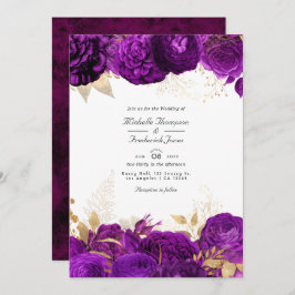 Invitación Boda floral morado y dorado