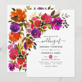 Invitación Boda floral morado y Naranja