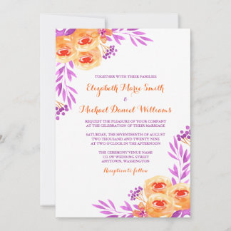 Invitación Boda floral morado y Naranja