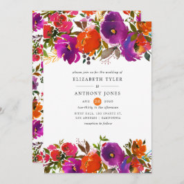 Invitación Boda floral morado y Naranja