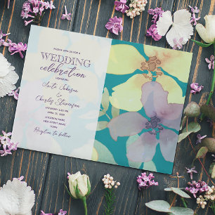 Invitación Boda floral morado y turquesa