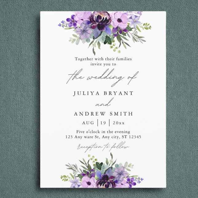 Invitación Boda floral morado y verde (Subido por el creador)