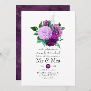 Invitación Boda floral morado y verde
