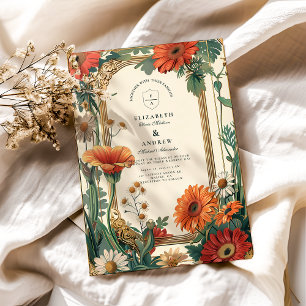 Invitación Boda floral Naranja Art Nouveau