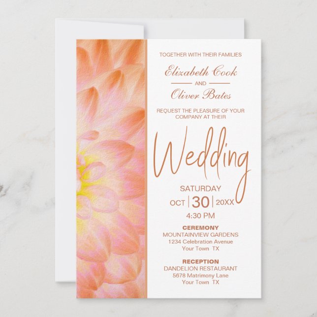 Invitación Boda floral Naranja moderno (Anverso)