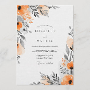 Invitación Boda Floral Naranja Pintoresca