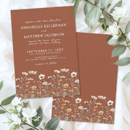 Invitación Boda Floral Naranja Quemada de Flor Silvestre