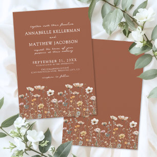 Invitación Boda Floral Naranja Quemada de Flor Silvestre