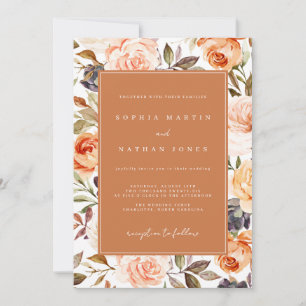 Invitación Boda Floral Naranja Quemada de Otoño