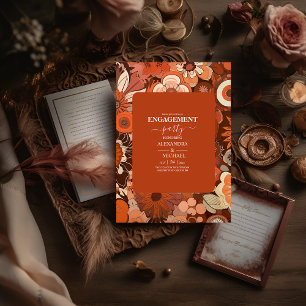 Invitación Boda floral naranja quemada Retro Groovy