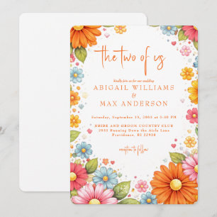 Invitación Boda Floral Naranja Retro de Los Dos