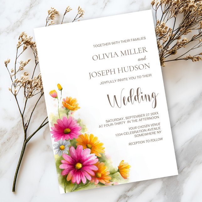 Invitación Boda floral naranja rosa (Subido por el creador)