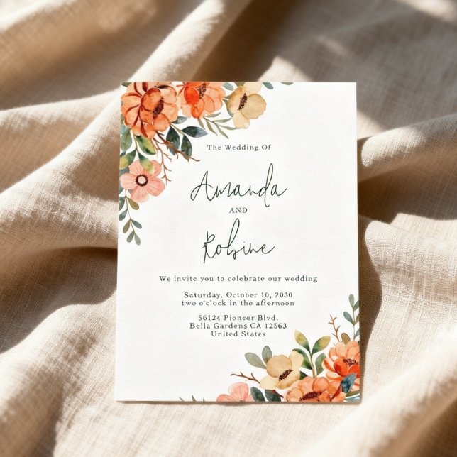 Invitación Boda Floral Naranja Rústica (Subido por el creador)