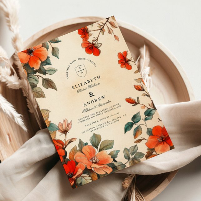 Invitación Boda Floral Naranja Rústica (Subido por el creador)