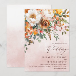 Invitación Boda Floral Naranja Rústica de Otoño