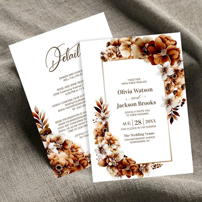 Invitación Boda Floral Naranja Rústico Quemado Todo En Un Rús (Subido por el creador)