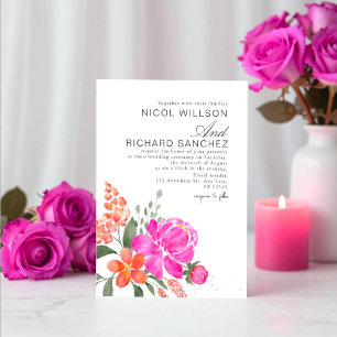 Invitación Boda floral naranja y rosa brillante