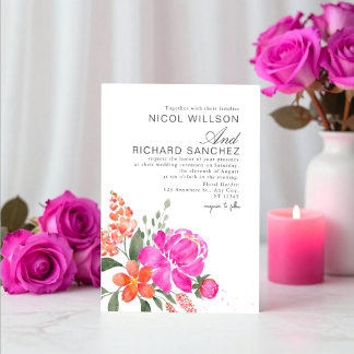 Invitación Boda floral naranja y rosa brillante