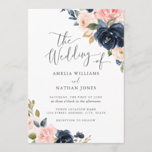 Invitación Boda floral naval con toque moderno