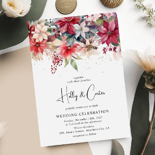 Invitación Boda Floral Navideña Invernal Festiva