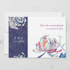 Invitación Boda floral Navy Blue & White Luxe