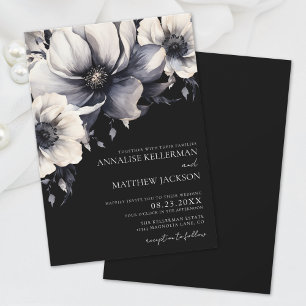 Invitación Boda floral negra blanca moderna elegante