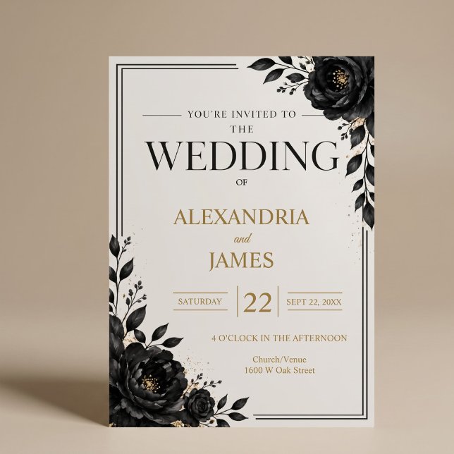 Invitación Boda floral negra elegante (Subido por el creador)