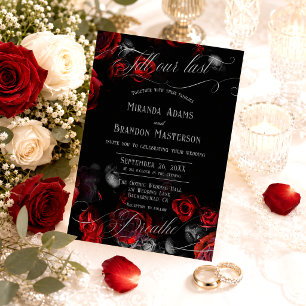 Invitación Boda floral negra elegante personalizada