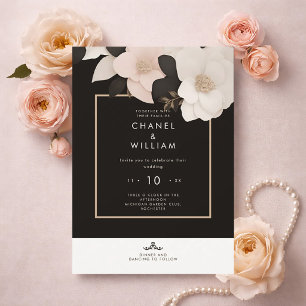 Invitación Boda floral negra inspirada en Chanel