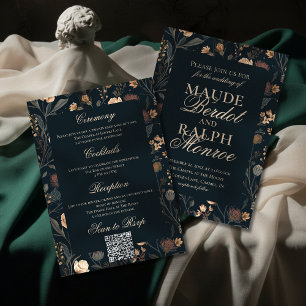 Invitación Boda floral negra moderna contemporánea