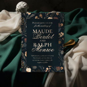 Invitación Boda floral negra moderna contemporánea