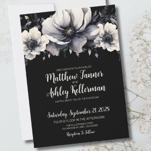 Invitación Boda floral negra oscura y moderna con ambiente so
