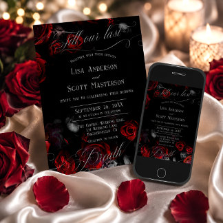 Invitación Boda floral negra roja romántica elegante